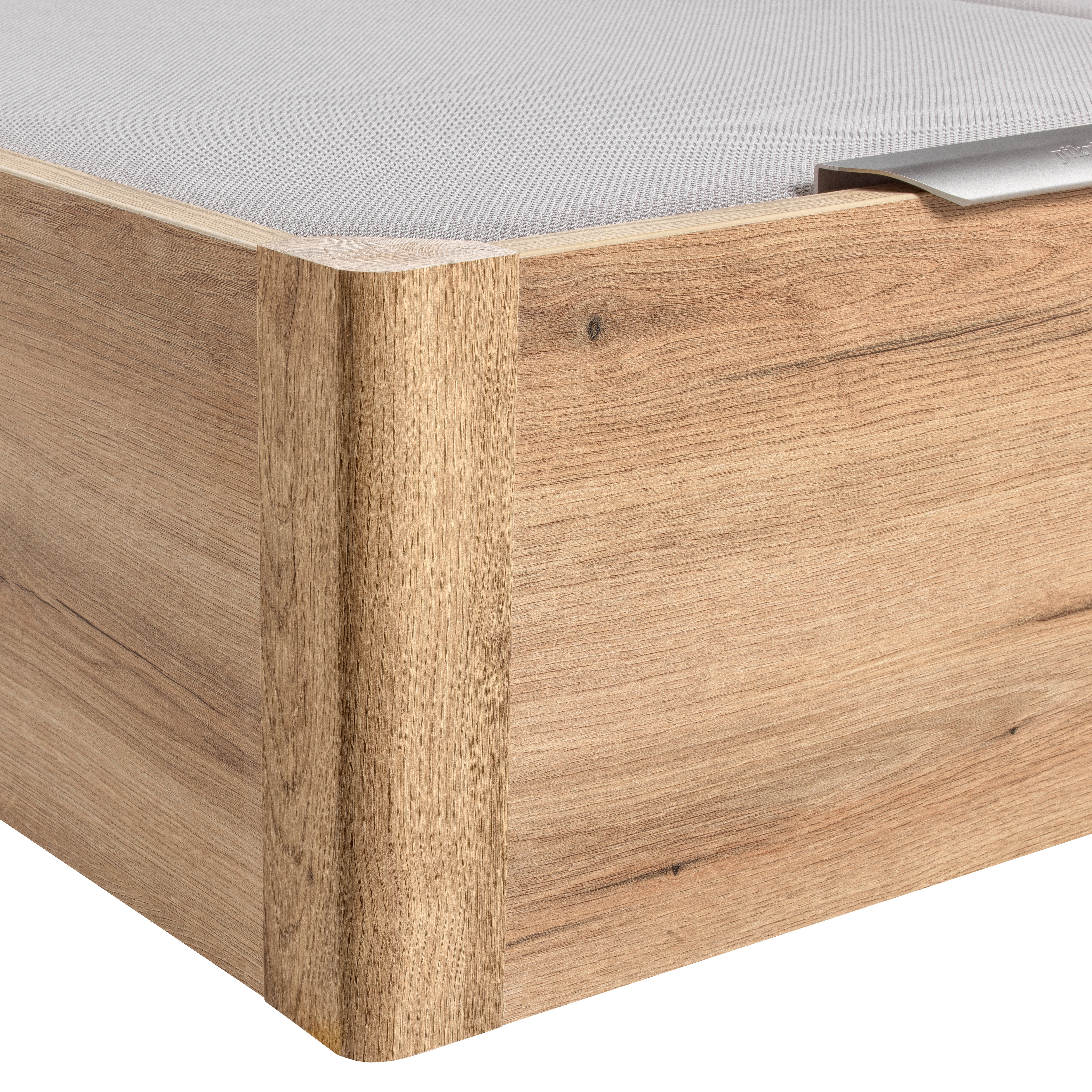Sommier de madeira com arrumação e tampa dupla em cor carvalho - DESIGN
