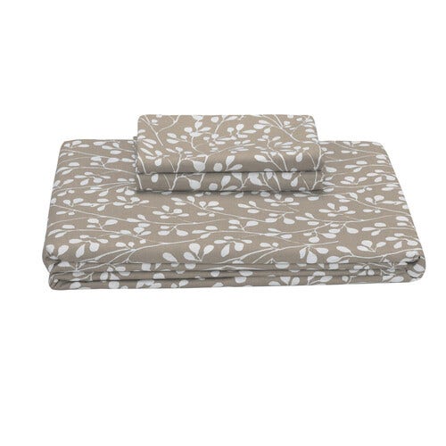 Juego de funda nórdica algodón estampado de hojas color topo