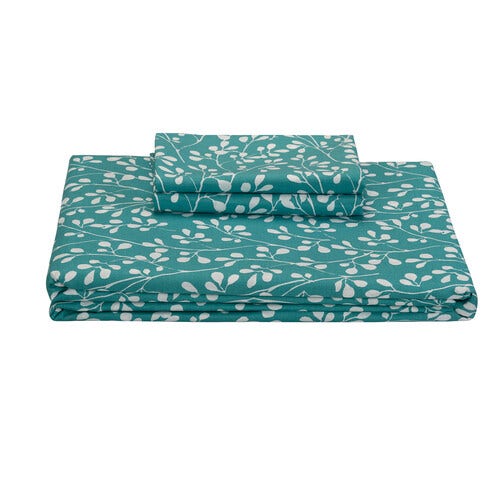 Juego de funda nórdica algodón estampado de hojas color verde