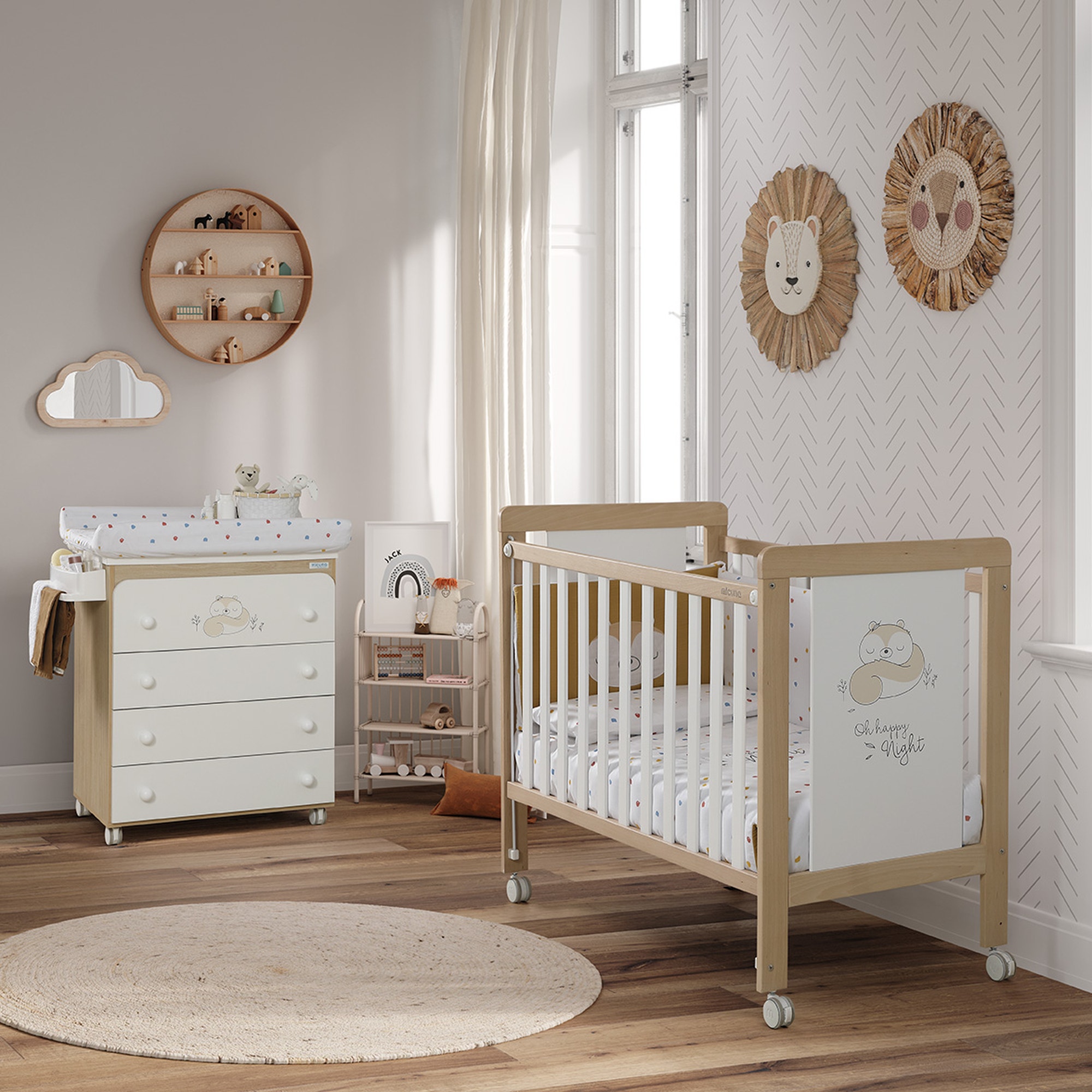 Micuna Happy white and wooden coloured cot HAPPY WATERWOOD BLANCO Pikolin