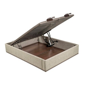 Ash-coloured double lid electric upholstered storage base - DESIGN TAPIZADO