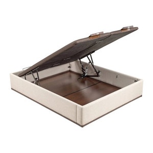 Aspen-coloured double lid electric upholstered storage base - DESIGN TAPIZADO