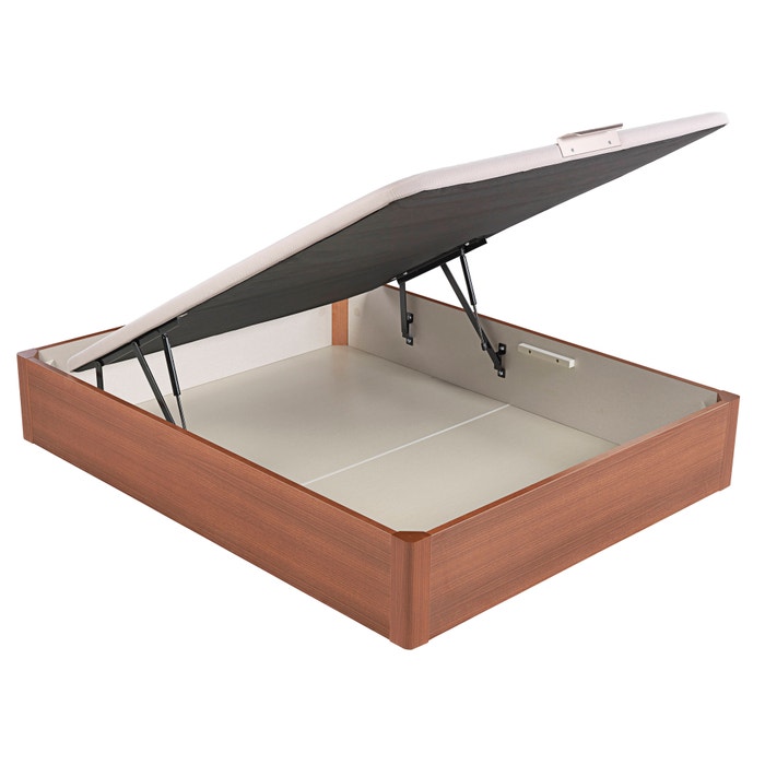 Sommier Pikolin de madeira com arrumação e tampa única em cor de cerejeira - DESIGN 150x200
