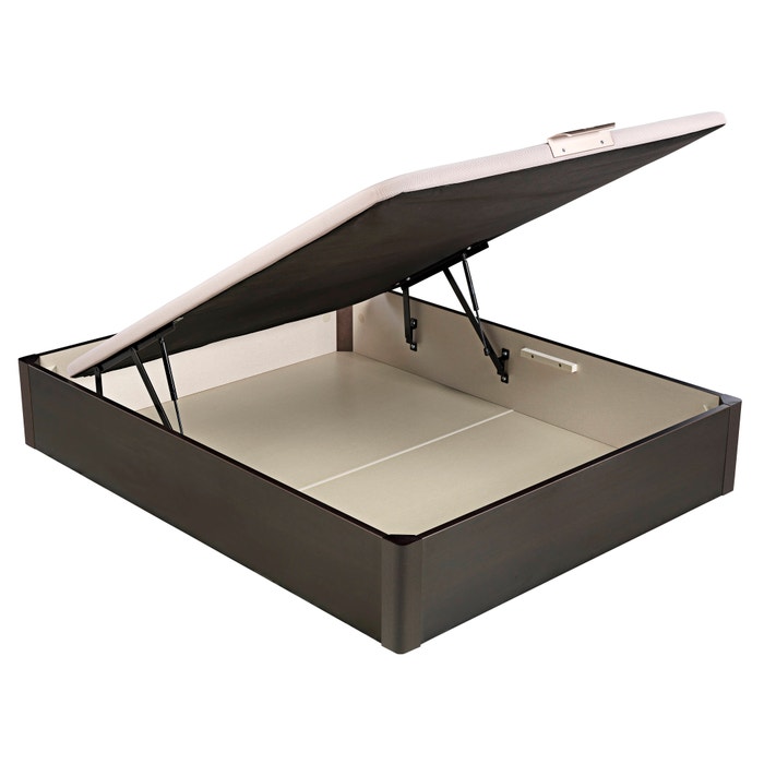 Sommier Pikolin de madeira com arrumação e tampa única em cor wengué - DESIGN 140x190