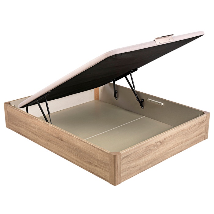 Sommier Pikolin de madeira com arrumação e tampa única em cor natural - DESIGN 90x200